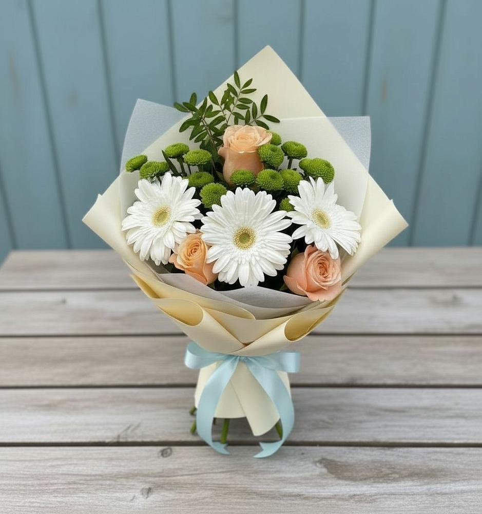 Букет цветов из: Герберы, Розы и Хризантемы в Орево