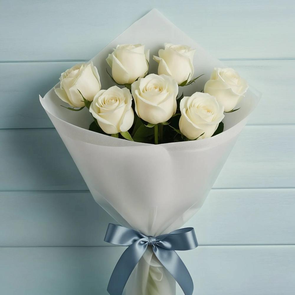 Букет 7 Белых роз Эдлесс Лав в Орево